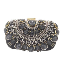 Load image into Gallery viewer, Famous Brand Women Handbags Black Crystal Evening Purse Metal Clutches Silver Beaded Bridal Wedding Box Clutch Bags Bolsos Mujer