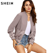 Load image into Gallery viewer, SHEIN Womens Autumn Casual Jackets Ladies Color Block Pocket Zipper Front Stand Collar Long Sleeve Basic Jacket Coat Outwear