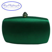 Load image into Gallery viewer, Elegant Hard Box Clutch Silk Satin Dark Green Evening Bags for Matching Shoes and Womens Wedding Prom Evening Party