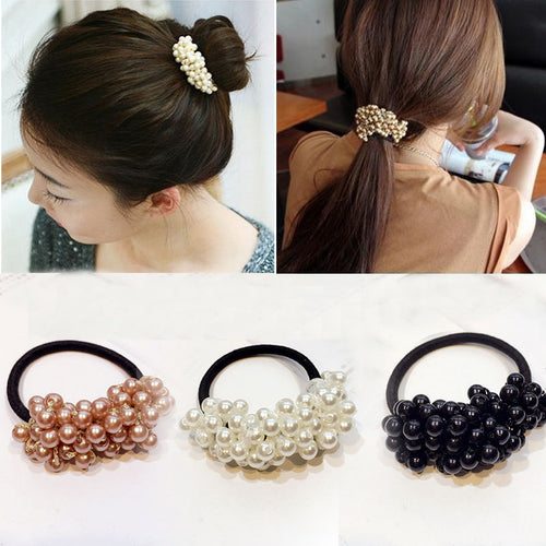 Women Hair Accessories Pearls Beads Headbands Ponytail Holder Girls Scrunchies Vintage Elastic Hair Bands Rubber Rope Headdress