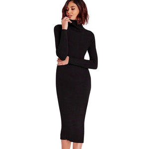 Gamiss Women Autumn Winter Sweater Knitted Dresses Slim Elastic Turtleneck Long Sleeve Sexy Lady Bodycon Robe Dresses Vestidos