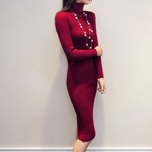 Load image into Gallery viewer, Gamiss Women Autumn Winter Sweater Knitted Dresses Slim Elastic Turtleneck Long Sleeve Sexy Lady Bodycon Robe Dresses Vestidos