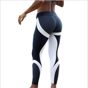 Hayoha Mesh Pattern Print Leggings fitness Leggings For Women Sporting Workout Leggins Elastic Slim Black White Pants