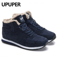 Load image into Gallery viewer, Plus Size Winter Men Sneakers Genuine Leather Winter Warm Plush Men Casual Shoes Outdoor Unisex Sport Shoes For Men Blue Black