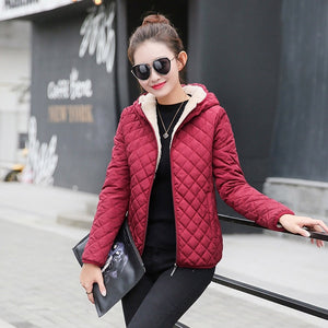 Autumn 2017 Parkas basic jackets Female Women Winter plus velvet lamb hooded Coats Cotton Winter Jacket Womens Outwear coat