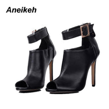 Load image into Gallery viewer, Aneikeh Gladiator Women Pumps Ladies Sexy Buckle Strap Roman High Heels Open Toe Sandals Party Wedding Shoes Size 35-40 Black