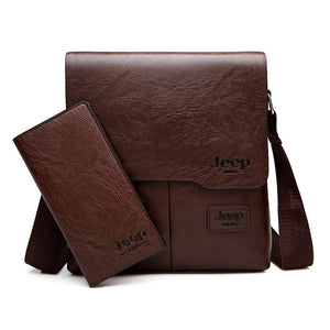 JEEP BULUO Man Messenger Bag 2 Set Men Pu Leather Shoulder Bags Business Crossbody Casual Bag Famous Brand ZH1505/8068