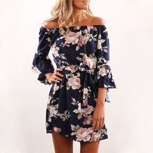 Load image into Gallery viewer, Women Dress 2018 Summer Sexy Off Shoulder Floral Print Chiffon Dress Boho Style Short Party Beach Dresses Vestidos de fiesta