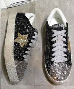 GRAM EPOS 2018 Women Casual Shoes Glitter Leather Do Old Dirty Shoes Mixed Color Women Sequins Star Golden Fleeces trainers