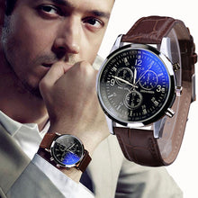 Load image into Gallery viewer, Fashion Faux Leather Mens Analog Quarts Watches Blue Ray Men Wrist Watch 2018 Mens Watches Top Brand Luxury Casual Watch Clock