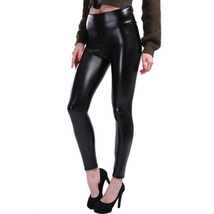 NORMOV S-5XL Plus Size Leather Leggings Women High Waist Leggings Stretch Slim Black Legging Fashion PU Leather Pants Women