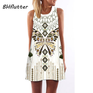 2018 Summer Dress Women Floral Print Chiffon Dress Sleeveless Boho Style Short Beach Dress Sundress Casual Shift Dresses Vestido