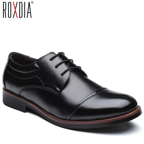 ROXDIA men dress shoes formal business work soft patent leather pointed toe for man male men's oxford flats RXM074 size 39-48