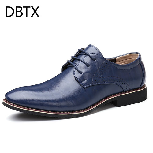 Men Oxfords Leather Shoes British Black Blue Shoes handmade comfortable formal dress men flats Lace-Up Bullock