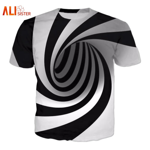 Alisister Black And White Vertigo Hypnotic Printing T Shirt Unisxe Funny Short Sleeved Tees Men/women Tops Men's 3D T-shirt