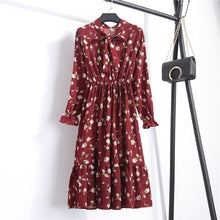 Load image into Gallery viewer, NIJIUDING Summer Autumn Chiffon Print Dress Casual Cute Women floral Long Bowknot Dresses Long Sleeve Vestido S-XL Size