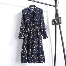 Load image into Gallery viewer, NIJIUDING Summer Autumn Chiffon Print Dress Casual Cute Women floral Long Bowknot Dresses Long Sleeve Vestido S-XL Size