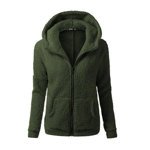 Women Solid Color Coat Thicken Soft Fleece Winter Autumn Warm Jacket Hooded Zipper Overcoat Female Fashion Casual Outwear Coat