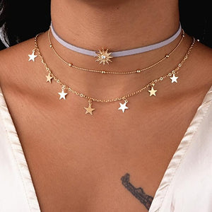 Gold color Choker Necklace for women Long moon Tassel Pendant Chain Necklaces & Pendants Laces velvet chokers Fashion Jewelry