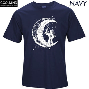 100% cotton digging the moon print casual mens o-neck t shirts fashion men's tops men T-shirt short sleeve men tshirt 2017