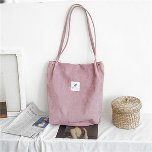 2018 Women Corduroy Canvas Tote Ladies Casual Shoulder Bag Foldable Reusable Shopping Bags Beach Bag Female Cotton Cloth Handbag