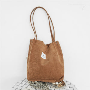 2018 Women Corduroy Canvas Tote Ladies Casual Shoulder Bag Foldable Reusable Shopping Bags Beach Bag Female Cotton Cloth Handbag