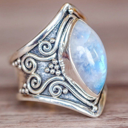 Vintage Silver Big Stone Ring for Women Fashion Bohemian Boho Jewelry 2018 New Hot