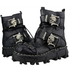 Load image into Gallery viewer, Men&#39;s Cowhide Genuine Leather Work Boots Military Combat Boots Gothic Skull Punk Motorcycle Martin Boots