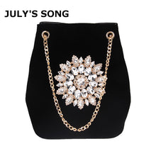 Load image into Gallery viewer, JULY&#39;S SONG Velour Bucket Bag Women Embroidery Diamond Handbag Ladies Velvet Shoulder Bag Elegant Crystal Floral Chain Bags