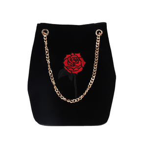 JULY'S SONG Velour Bucket Bag Women Embroidery Diamond Handbag Ladies Velvet Shoulder Bag Elegant Crystal Floral Chain Bags