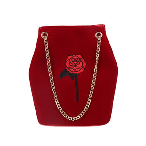 JULY'S SONG Velour Bucket Bag Women Embroidery Diamond Handbag Ladies Velvet Shoulder Bag Elegant Crystal Floral Chain Bags