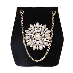 JULY'S SONG Velour Bucket Bag Women Embroidery Diamond Handbag Ladies Velvet Shoulder Bag Elegant Crystal Floral Chain Bags