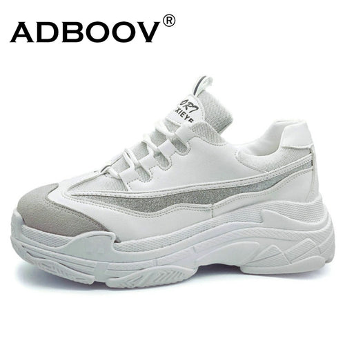 ADBOOV  Plus Size 35-43 Platform Shoes Women Fashion Glitter Sneakers Women Thick Sole Chunky Shoes PU Leather Upper Dad Shoes