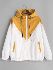 ZAN.STYLE Spring Autumn Fashion Hooded Two Tone Windbreaker Jacket Zipper Pockets Casual Long Sleeves Feminino Coats Outwear