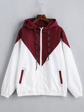 Load image into Gallery viewer, ZAN.STYLE Spring Autumn Fashion Hooded Two Tone Windbreaker Jacket Zipper Pockets Casual Long Sleeves Feminino Coats Outwear