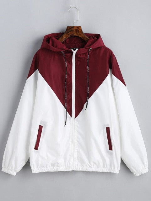 ZAN.STYLE Spring Autumn Fashion Hooded Two Tone Windbreaker Jacket Zipper Pockets Casual Long Sleeves Feminino Coats Outwear