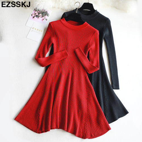 chic 2018 Winter black Sweater Dress Women o-neck Long Sleeve A Line thick Knit mini Dress bodycon female slim girl short dress