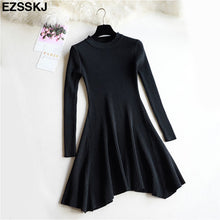 Load image into Gallery viewer, chic 2018 Winter black Sweater Dress Women o-neck Long Sleeve A Line thick Knit mini Dress bodycon female slim girl short dress