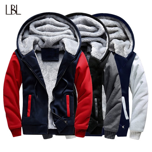 LBL Casual Mens Fleece Warm Hoodies Winter Outwear Thicken Jacket Men Slim Fit Zipper Hooded Hoody Man Streetwear Tracksuit Male