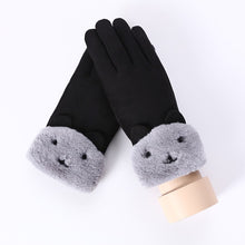 Load image into Gallery viewer, New Winter Female Lace Warm Cashmere Three Ribs Cute Bear Mittens Double thick Plush Wrist Women Touch Screen Driving Gloves 81C