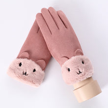 Load image into Gallery viewer, New Winter Female Lace Warm Cashmere Three Ribs Cute Bear Mittens Double thick Plush Wrist Women Touch Screen Driving Gloves 81C