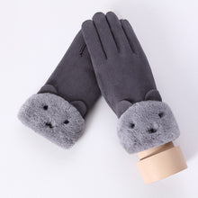 Load image into Gallery viewer, New Winter Female Lace Warm Cashmere Three Ribs Cute Bear Mittens Double thick Plush Wrist Women Touch Screen Driving Gloves 81C