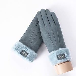 New Winter Female Lace Warm Cashmere Three Ribs Cute Bear Mittens Double thick Plush Wrist Women Touch Screen Driving Gloves 81C