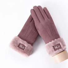 Load image into Gallery viewer, New Winter Female Lace Warm Cashmere Three Ribs Cute Bear Mittens Double thick Plush Wrist Women Touch Screen Driving Gloves 81C