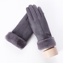 Load image into Gallery viewer, New Winter Female Lace Warm Cashmere Three Ribs Cute Bear Mittens Double thick Plush Wrist Women Touch Screen Driving Gloves 81C