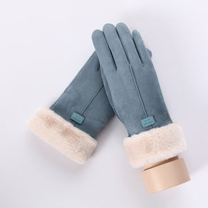 New Winter Female Lace Warm Cashmere Three Ribs Cute Bear Mittens Double thick Plush Wrist Women Touch Screen Driving Gloves 81C