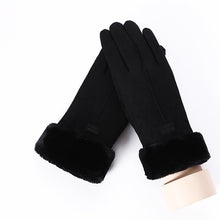 Load image into Gallery viewer, New Winter Female Lace Warm Cashmere Three Ribs Cute Bear Mittens Double thick Plush Wrist Women Touch Screen Driving Gloves 81C