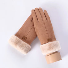 Load image into Gallery viewer, New Winter Female Lace Warm Cashmere Three Ribs Cute Bear Mittens Double thick Plush Wrist Women Touch Screen Driving Gloves 81C