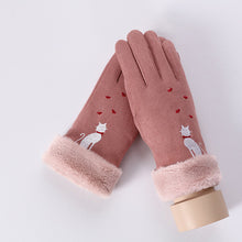 Load image into Gallery viewer, New Winter Female Lace Warm Cashmere Three Ribs Cute Bear Mittens Double thick Plush Wrist Women Touch Screen Driving Gloves 81C