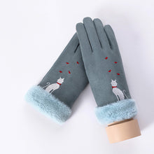 Load image into Gallery viewer, New Winter Female Lace Warm Cashmere Three Ribs Cute Bear Mittens Double thick Plush Wrist Women Touch Screen Driving Gloves 81C